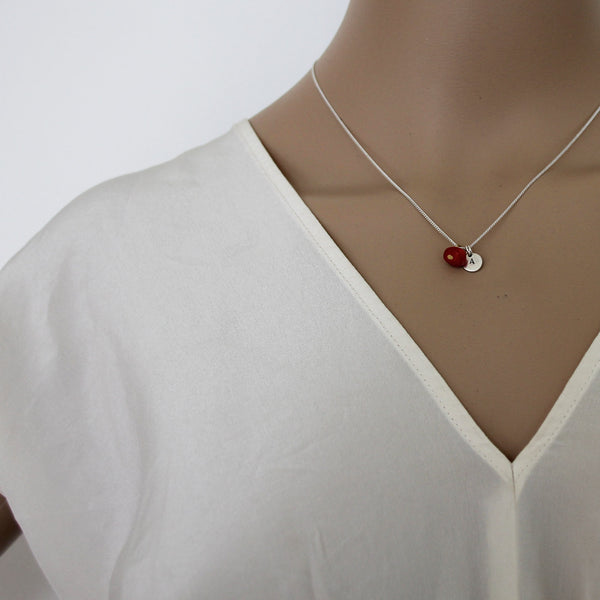 Peace + Happiness (Coral) Initial Necklace - Silver
