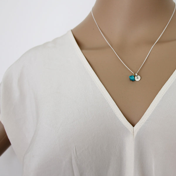 Health + Protection (Turquoise) Initial Necklace - Silver