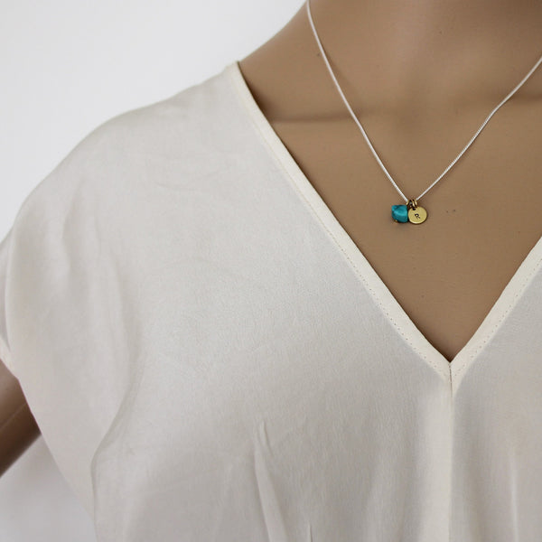 Health + Protection (Turquoise) Initial Necklace - Silver/Gold