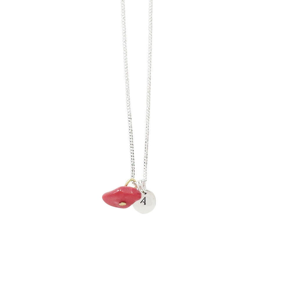 Peace + Happiness (Coral) Initial Necklace - Silver
