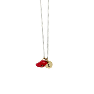 Peace + Happiness (Coral) Initial Necklace - Silver/Gold