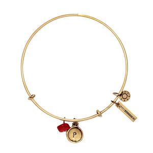 Peace + Happiness (Coral) Alphabet Bangle - Gold