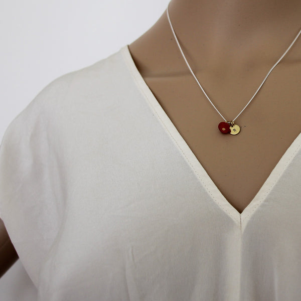 Peace + Happiness (Coral) Initial Necklace - Silver/Gold