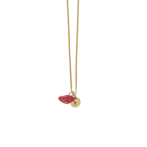 Peace + Happiness (Coral) Initial Necklace - Gold