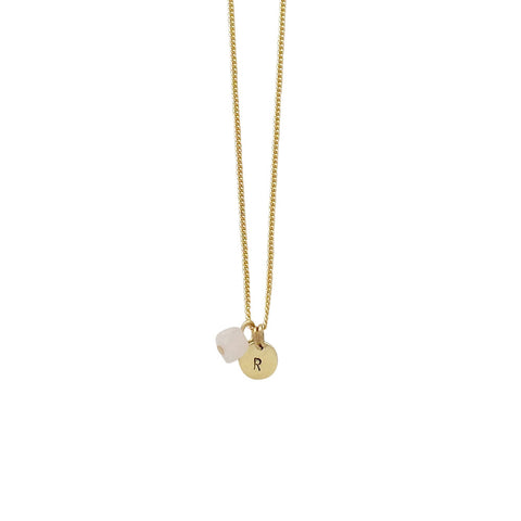 Love + Luck (Rose Quartz) Initial Necklace - Gold