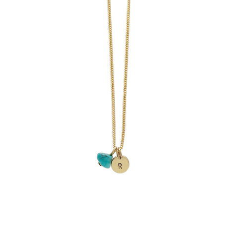 Health + Protection (Turquoise) Initial Necklace - Gold