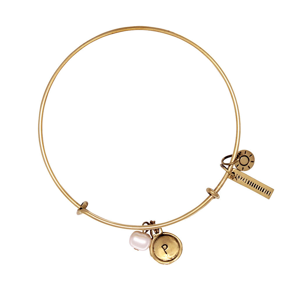 Balance + Energy (Pearl) Alphabet Bangle - Gold