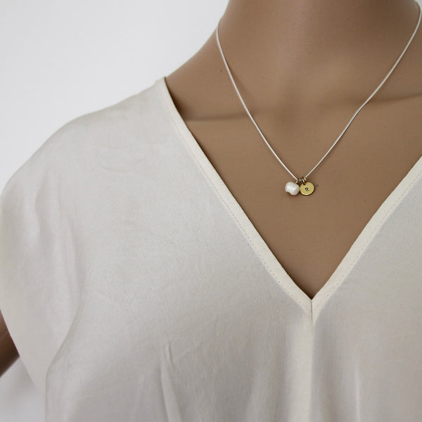 Balance + Energy (Pearl) Initial Necklace - Silver/Gold