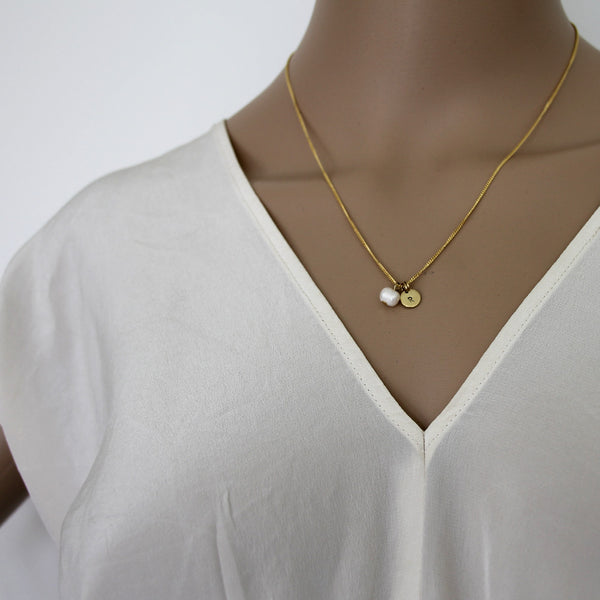Balance + Energy (Pearl) Initial Necklace - Gold