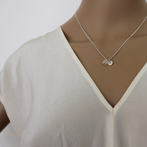 Love + Luck (Rose Quartz) Initial Necklace - Silver
