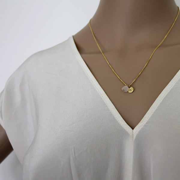 Love + Luck (Rose Quartz) Initial Necklace - Gold