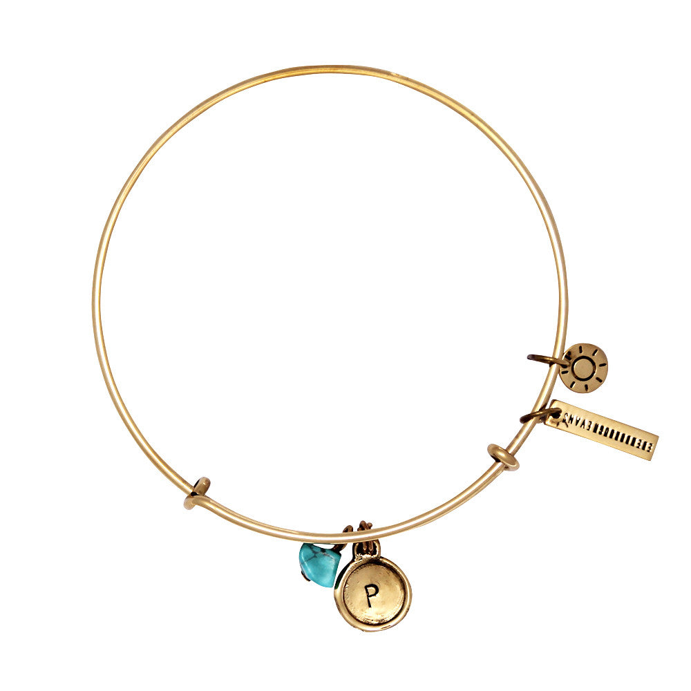 Health + Protection (Turquoise) Alphabet Bangle - Gold