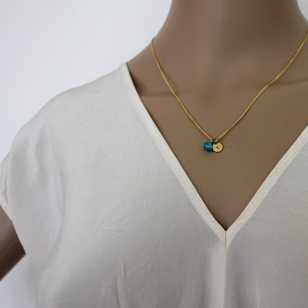Health + Protection (Turquoise) Initial Necklace - Gold